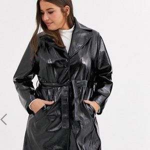 Daisy Street Plus belted maxi trench coat in vinyl